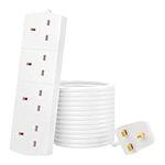 Extension Lead UK Pin Plug and Cable, 4 Gang Way Socket Outlets Power Strips (13 A) Surge Protection Plug with 1m Extension Cord for Multiple Appliances of Home,Office-White