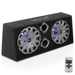 Dual Subwoofer Box System - 12'' 600-Watt Slim Mount Truck Audio Subwoofer Box - Rear Vented Design with Built-in Illuminating LED Lights, 2x600 Watts Max Power