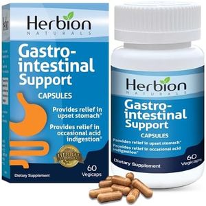 Herbion Naturals Gastro-intestinal Support Herbal Blend for Upset Stomach Relief, Gastrointestinal Health and Function, Occasional Acid Indigestion, Healthy Intestinal Flora, 60 Vegicaps