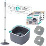 Spin Mop and Bucket with Separate Compartments for Clean and Dirty Water New 2025 Upgraded Version w/Side Brush and Self Standing Handle, Smart Square Mop w/ 2 Machine Washable Microfiber Pads, Gray