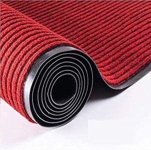 lehom Brush Step Entrance Doormat, 3 x 10 Feet Large Commercial Stripe Floor Welcome Mat Heavy Duty Hallway Runner Mat Outdoor Rug with Non-Slip PVC Backing for Kitchen Hotel Wine Red