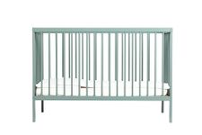 Mokee Mini Cot Bed Space Saving Cot - Wooden Crib with Adjustable Height - Converts to Toddler Bed - Scandinavian Design (Stone Teal)