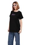 WEET Women's Long Length Printed T-Shirt (X-Large), Relaxed Fit, Black