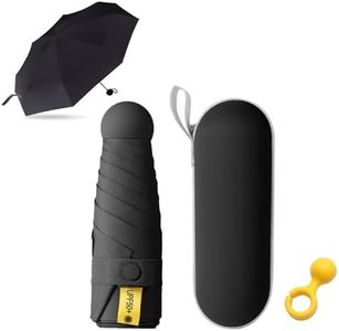 KunpengZen Mini Umbrella, 8 Ribs Folding Umbrella Compact Sun Rain Lightweight 290g, Anti-UV Travel Umbrella with Capsule Case for Men Women Teens -Black