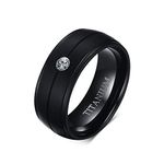 Epinki Wedding Band Stainless Steel, 8MM Men Black Brushed with White Round Cubic Zirconia Promise Ring Unique Size 11