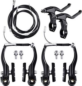 Boao Complete V-Type Bike Brake Set, Front and Rear Bike MTB Brake Inner and Outer Cables and Lever Kit Includes Calipers Levers Cables(Black)