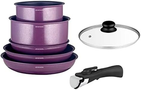 Arthur Martin AM7701 Batterie de cuisine amovible 7 pièces Aluminium avec revêtement anti adhérent Poignée amovible tous feux dont induction