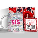 Jhingalala Gift for Sister | SIS Printed Ceramic Coffee Mug 325ml with Greeting Card | Gift for Sister on Birthday, Raksha Bandhan