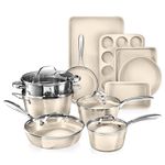 Gotham Steel Hammered 15 Piece Pots and Pans Set Non Stick Cookware Set, Pot and Pan Set, Kitchen Cookware Sets, Non Toxic Ceramic Cookware Set, Induction Cookware, Dishwasher Safe, Cream White