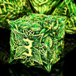 MJDICEOK Dice Vine Leaf Metal Set DND Dungeons and Dragons Dice D&D Polyhedral Dice 7 Role Playing Solid Dice (Gold Green)