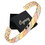 Cigmag Lymphatic Drainage Copper Magnetic Bracelet for Women 99% Solid Pure Copper Ultra Strength Magnet Adjustable Brazaletes Cuff Bangle with Gift Box (Tricolor Pattern)