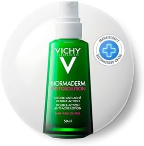 Vichy Normaderm Anti-Acne Salicylic Acid Lotion with Hyaluronic Acid, Vitamin C & Probiotics. Clears acne, pimples & clogged pores. 24H hydrating face moisturizer. Oil-Free, Non-Comedogenic, 50 mL
