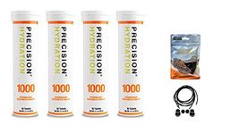 Precision Hydration Electrolyte Tablets - 4 Tubes of 10 x Tabs (1000 Strength). Bundled with a Pack of VPoint Leisure Elastic No-tie Reflective Shoe Laces