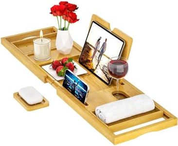 Premium Bathtub Tray Caddy - Bath Tray Bamboo Expandable - Bath Tub Tray Table for Bathtub - Expandable Size, Fits Most Bath Tubs