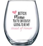 You're Obviously Going To Be My Maid Of Honor Funny Stemless Wine Glass 15oz – Bridesmaid Proposal Gifts for Best Friend - Perfect Present for Wedding or Bachelorette Party