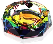 Okuna Outpost Large Rainbow Crystal Ashtray for Cigarettes, Indoor, Outdoor, Home Decor (5 Inches)