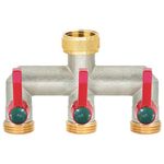 3 Way Garden Tap Splitter, Brass 3/4" Hose Pipe Tap Splitter, Outdoor Faucet Splitter, 3 Way T Valve Diverter with Independent on/Off Valve and Comfort Extended Handle