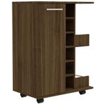 Tuhome Bar Cart, Two External Shelves, Four Casters, Six Built-in Wine Rack, Single Door Cabinet -Dark Walnut