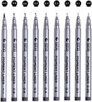 CHUKCHI Black Micro-Pen Fineliner Ink Pens Waterproof Archival Ink Fine Point Micro Pens for Sketching, Anime, Manga, Comic, Artist Illustration, Technical Drawing, Bullet Journaling-Set of 9