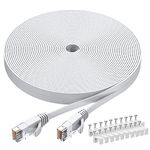 Cat6 Ethernet Cable 60 FT White, BUSOHE Cat-6 Flat Computer Internet LAN Network Ethernet Patch Cable Cord, Faster Than Cat5e/Cat5, LAN Wire with RJ45 Connectors for Router, Modem - 60 Feet