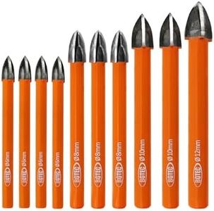 Carbide Tip Drill Bit-BGTEC Wood Drill Bits, 10pcs Round Shank 1/4"*4+5/16"*3+3/8"*2+1/2" Cross Hard Alloy Drill Bit for Wood Plastic Masonry Brick