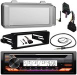 JVC KD-T92MBS Marine Radio Stereo Receiver Bundle, 1998 2013 HD Touring FLHT FLHX FLHTC + Adapter Dash Kit + Handle Bar Control Module + Weathershield Cover + Enrock Wire Antenna