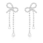 LecAit Rhinestone Tassel Bow Earrings For Women Dress Long Tassel Drop Dangle Statement Earring Bowknot Jewelry Gift for Women Girls wedding(Silver Crystal Chain Bow)