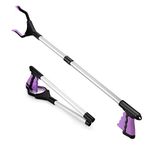 Litter Picker Grabber Stick, KY-Tech 32" Long Arm Litter Picking Equipment Rubbish Pick Up Hand Tool Picker Handy Assist Reaching Aids Foldable Grabbers for Disabled (Purple)