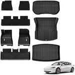 3W Floor Mats with Carpets for Tesla Model 3 2024 Trunk Cargo Liner, All-Weather TPE Full Set Floor Liners and Cargo Liner Mats Accseeories Custom Fit for Model 3