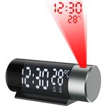 Projection Alarm Clock, Digital Clock with 180° Rotatable Projector, Projection Alarm Clock with Projection on Ceiling, Dual Alarm, 12/24H, Snooze, 4-Level Dimmer Projection Clock for Bedrooms Home