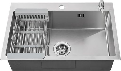 Lonheo Lavandino Cucina 68 x 45 cm, XL Lavello Cucina 1 Vasca in Acciaio Inox con Dispenser sapone, Scolapiatti, sifone e Set di Drenaggio