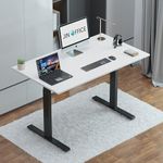 JIN OFFICE Wrought And Cast Iron Electric Height Adjustable Desk | Sit Stand Desk With 3 Memory Presets | 80 Kg Wt. Capacity| Motorized Standing Desk (Black Frame With White Table Top 1200 X 750 Mm)