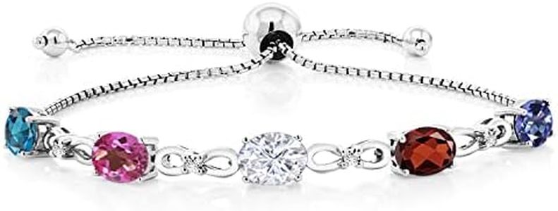 Gem Stone King Customized and Personalized 5 Oval Gemstone Birthstone and White Lab Grown Diamond Tennis Bracelet For Women | 925 Sterling Silver | Adjustable Bolo Bracelet For Women