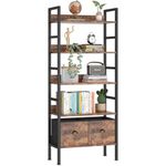 Mr IRONSTONE Bookshelf with Drawers, 5-Tier 24inch Standing Storage Shelves, Corner Bookcase Wood Display Shelves for Study, Bedroom, Living Room (Rustic Brown)