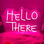 Hello There Neon Signs for Wall Decor, LED Welcome Neon Lights Hell here Pink Letters Neon Sign for Shop Restaurant Bar Beer Pub Hotel Man Cave Party Christmas Decorations, 15.7x11.8in