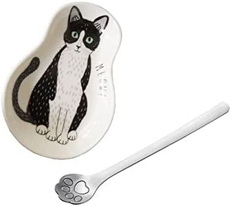 KiaoTime Coffee Spoon Rests and Spoon - Ceramic Cute Cat Spoon Rest Teaspoon Holder Coffee Station Decor Coffee bar Coffee Stirrers Holder for Home Kitchen Accessories