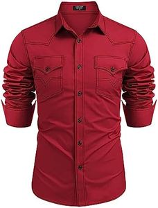 COOFANDY Men's Western Cowboy Shirts Long Sleeve Cotton Casual Button Down Work Shirt with Pockets, Red-a, 3X-Large