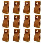 DOXILA Leather Drawer Pulls, 12PCS Furniture Door Handles Knobs, Vintage Leather Door Knobs for Cabinet Cupboards Wardrobe Dresser, includes Brass Nuts Screws, Red Brown