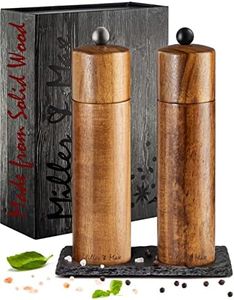 Miller & Max Wooden Salt and Pepper Grinder Set Whole Piece Acacia Wood Mills, 8 inches Adjustable