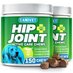 CANIVET Dog Joint Care Supplements | 300 Chews | With Green Lipped Mussel, Glucosamine & Chondroitin, Hemp Oil, MSM, Hyaluronic Acid, Manganese and Vitamins for dog joint care. Aids stiff joints.