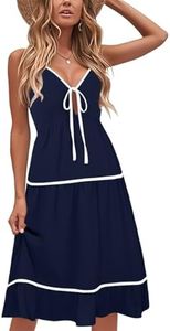 ECOWISH Women Tie Front Dress: Summer 2025 Spaghetti Strap Cutout Midi Dress Casual A-Line Sleeveless Contrast Flowy Sundress 432 Navy Blue XL