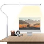 LED Desk Lamp, brightower Flexible Gooseneck Architect Table Lamp with Clamp, Eye-Caring Reading Light with USB Adapter, 3 Color Modes &10 Brightness Dimming Levels Lamp for Home Office White