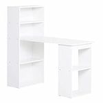 HOMCOM 120cm Modern Computer Desk Bookshelf Study Table Workstation PC Laptop Writing Home Office 6 Shelves White