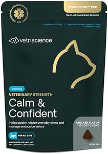 VetriScience Veterinary Strength Calm & Confident Chews - Stress Supplement for Cats - Supports Brain Function for Cats - with L-Theanine, Thiamine & More - 45 Count