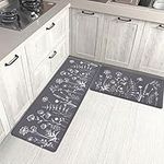 Yugarlibi Kitchen Mats Sets 2 Piece PVC Memory Foam Kitchen Rug Waterproof Non-slip Anti Fatigue Oil-Resistant Kitchen Rug Runner Washable Flowers Standing Mats for Kitchen Home 44x74+44x119cm