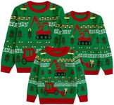 Curipeer Ugly Christmas Sweater Family Matching Outfits for Women Men Sweaters Knitted Pullover Tops for Party Holiday, A-excavator-green, Small