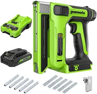 Green Works 24V 3/8'' Crown Stapler, 2.0 AH Battery AMD Charger Included, Green (PA421K)