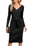 Newshows Black 2024 Womens Fall Fashion Cloth Sweater Dress Long Sleeve V Neck Business Casual Teacher Outfits Bodycon Winter Dress(Black,XXL)