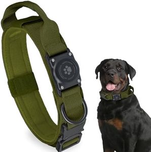 Tactical AirTag Dog Collar, 100% Waterproof Integrated Apple Air Tag Dog Collars with Hard PC AirTag Holder, Adjustable Military Collar with Handle, GPS Dog Collar for Medium Large Dogs