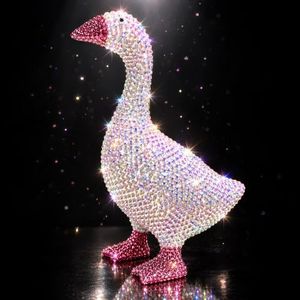 Bedazzled Desk Goose, 7-Inch Hand-Embellished Rhinestone Figurine with Magnetic Beak, Sparkly Desktop Goose Statue for Office, Vanity and Shelf, Gift Box and Velvet Pouch